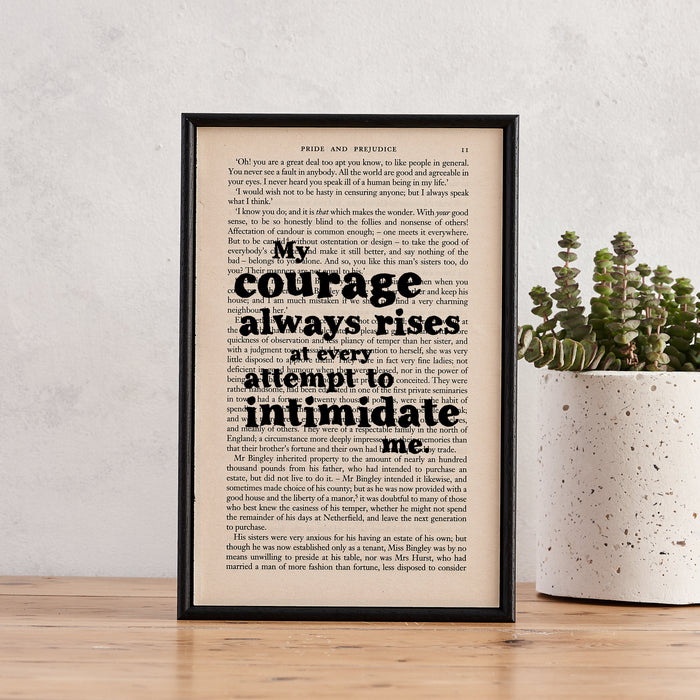 Pride & Prejudice Quotes "My Courage Always Rises..." Framed Book Page Art