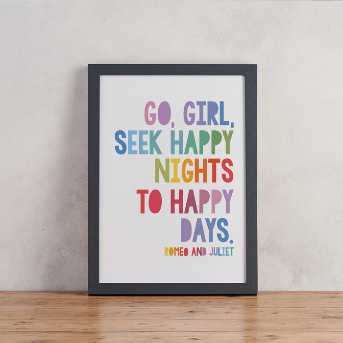 Children's "Go, Girl, Seek Happy Nights To Happy Days" Scandinavian Print