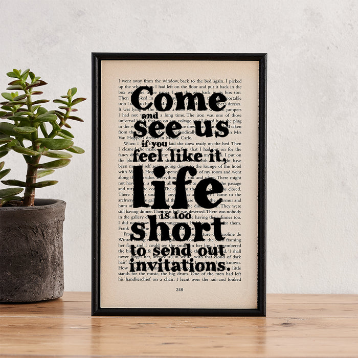 Daphne Du Maurier "Life Is Too Short To Send Out Invitations" - Framed Rebecca Book Page Quote