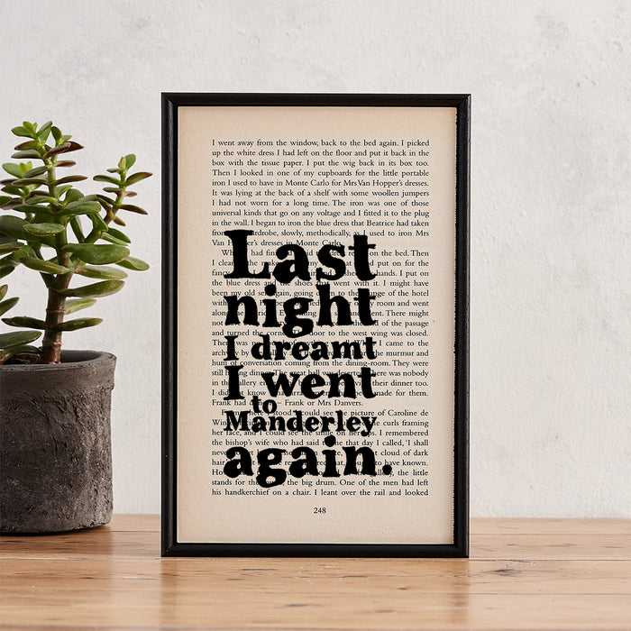 famous Rebecca quotes - the literary classic from Daphne du Maurier.  “Last night I dreamt I went to Manderley again.”. Home decor for readers. Perfect for book lovers, bookworms, bibliophiles and readers.