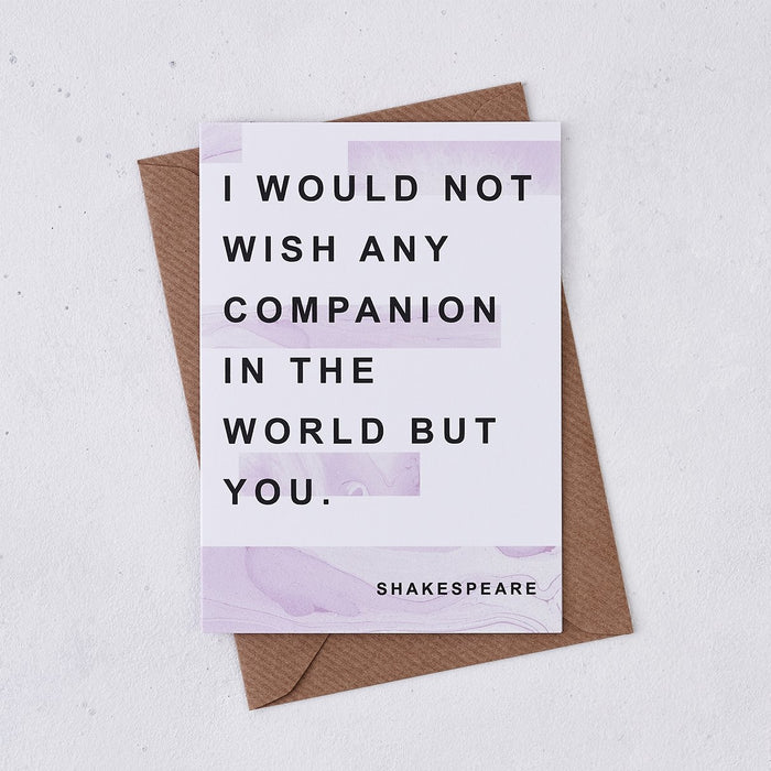 shakespeare i would not wish any companion in the world anniversary card marble design bookishly