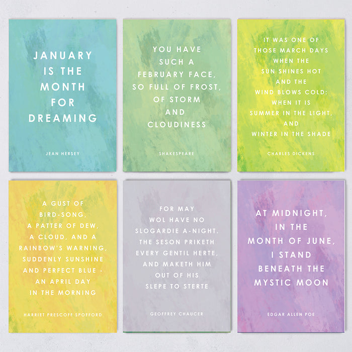 Year of Quotes Postcard Set - Quote for Each Month of the Year - 12 Pack
